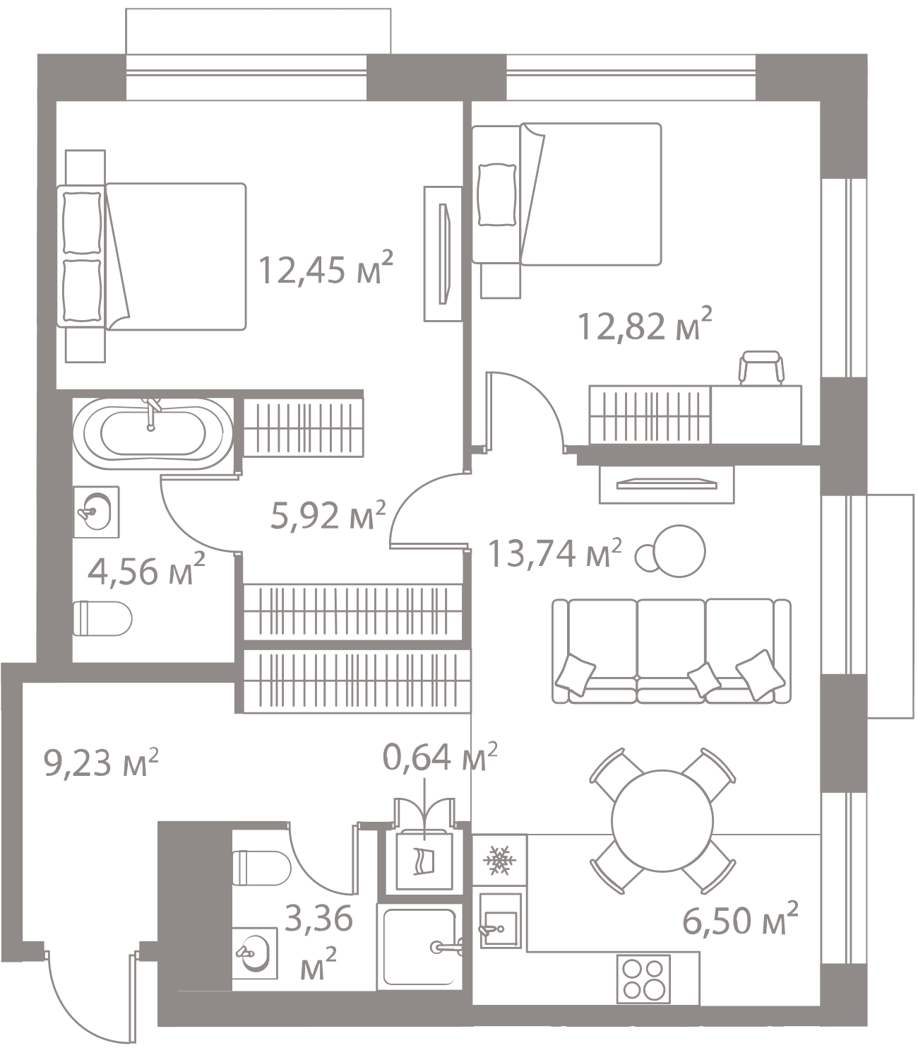 2-комнатная, 69,22 м² — 39 113 219 ₽
