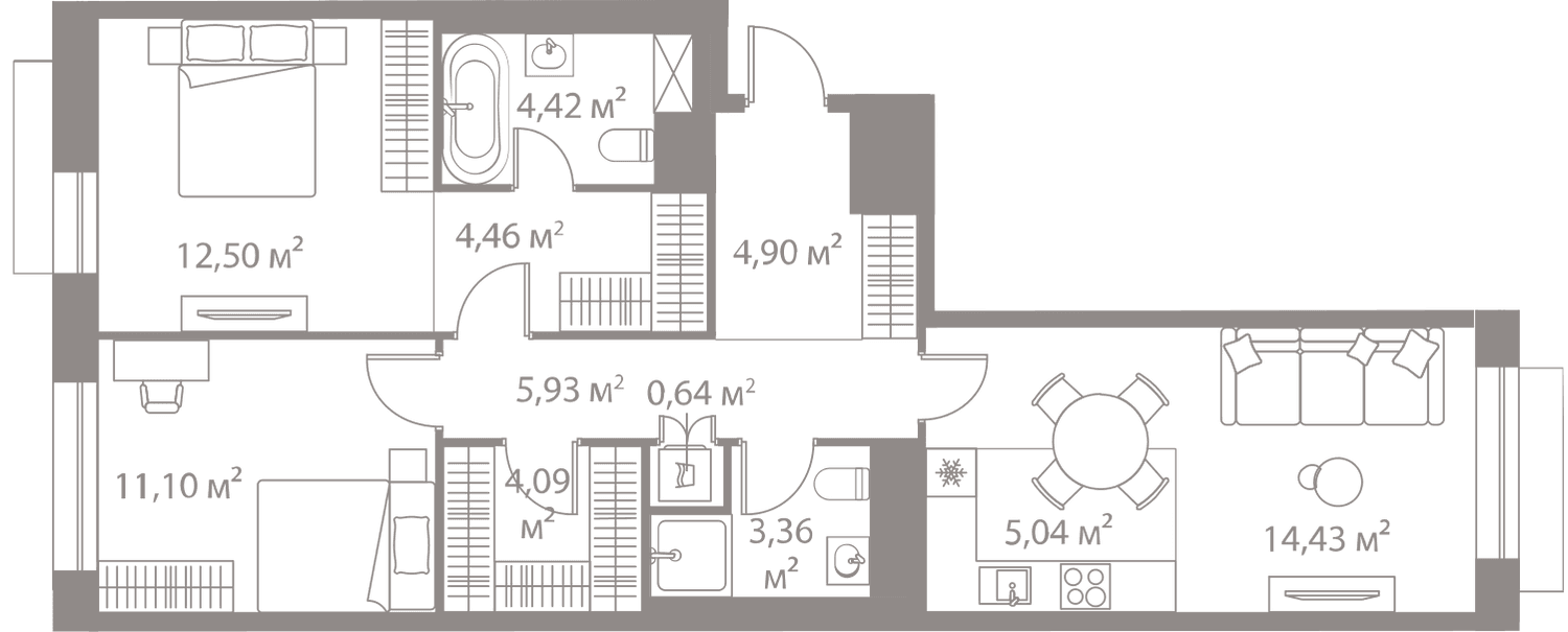 2-комнатная, 70,87 м² — 37 007 959 ₽
