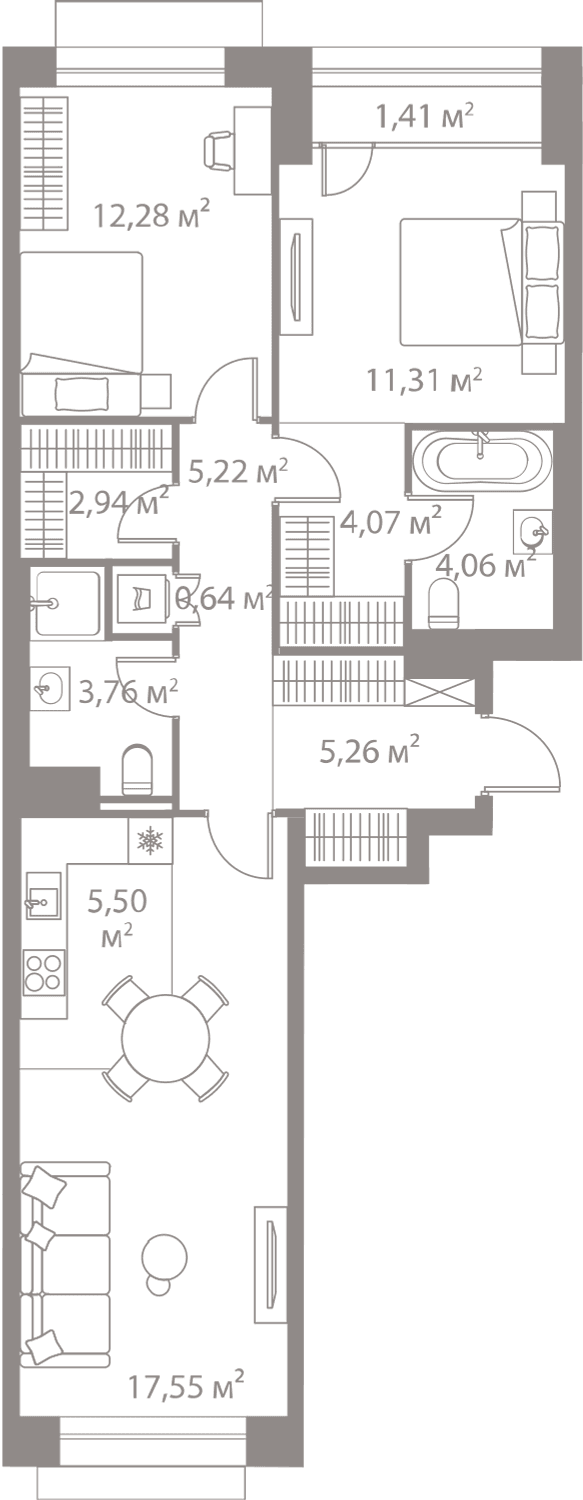 2-комнатная, 74 м² — 34 868 800 ₽