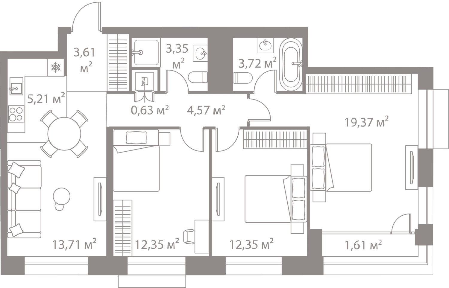 3-комнатная, 80,58 м² — 42 303 291 ₽