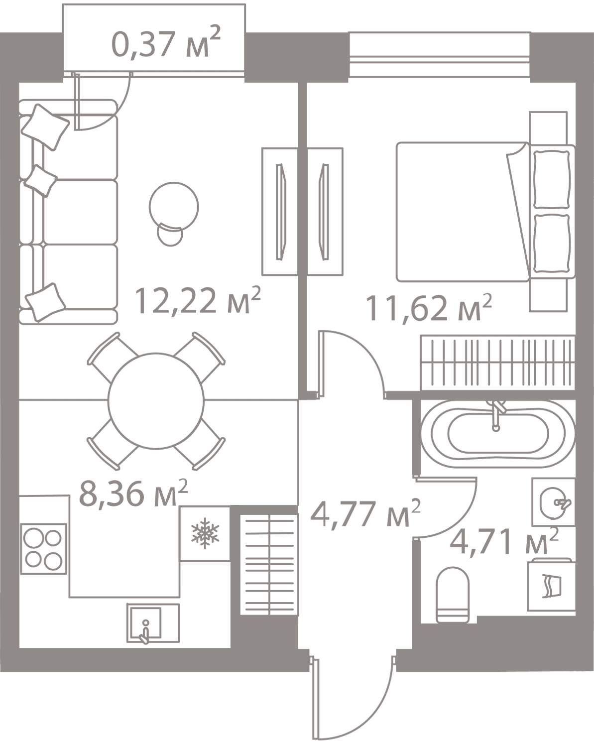 2-комнатная, 42,05 м² — 25 155 277 ₽