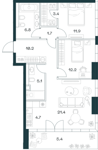 3-комнатная, 82,6 м² — 105 851 900 ₽
