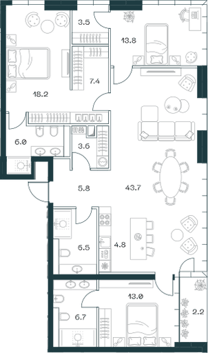 4-комнатная, 135,8 м² — 194 452 020 ₽