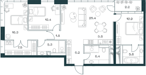 4-комнатная, 107,8 м² — 157 980 900 ₽