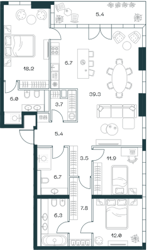 4-комнатная, 133,1 м² — 203 882 580 ₽