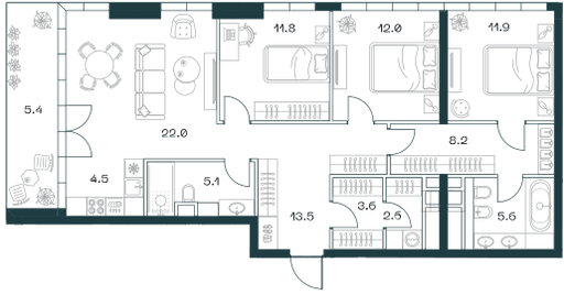 4-комнатная, 106,2 м² — 166 075 560 ₽