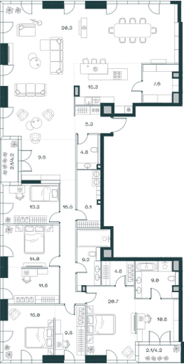 4-комнатная, 283,3 м² — 491 242 200 ₽