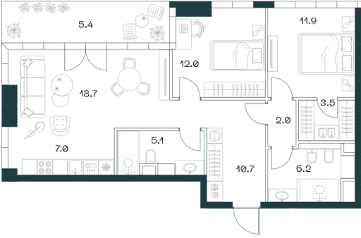 3-комнатная, 82,5 м² — 98 323 500 ₽