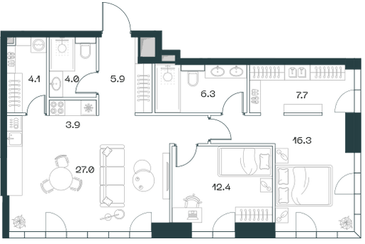 3-комнатная, 87,6 м² — 101 554 680 ₽