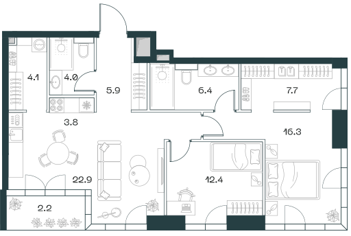3-комнатная, 85,7 м² — 102 840 000 ₽