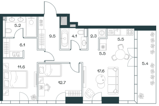 3-комнатная, 82,8 м² — 98 970 840 ₽