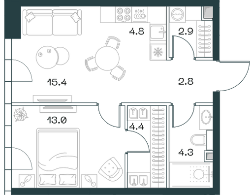 2-комнатная, 47,6 м² — 70 628 880 ₽