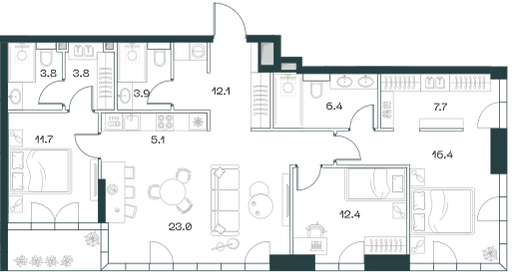 4-комнатная, 109,6 м² — 142 984 160 ₽