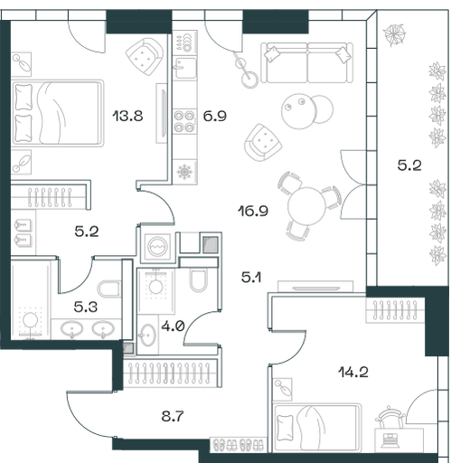 3-комнатная, 86,2 м² — 124 240 060 ₽