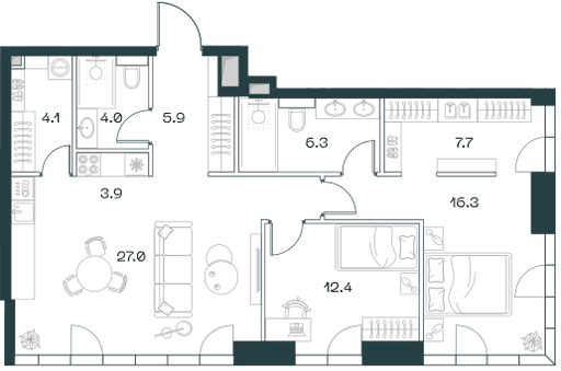 3-комнатная, 87,6 м² — 90 578 400 ₽