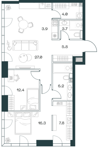 3-комнатная, 87,1 м² — 88 720 060 ₽