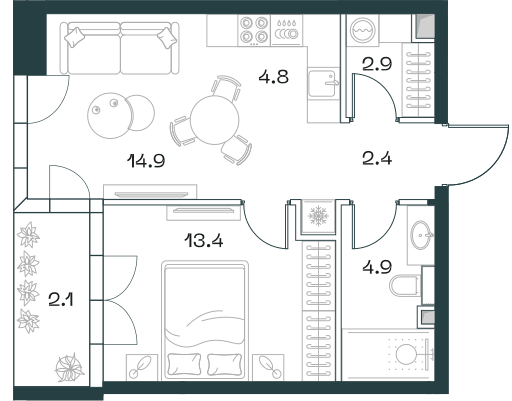 2-комнатная, 45,3 м² — 52 149 360 ₽