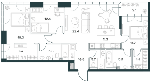 4-комнатная, 108,7 м² — 120 406 990 ₽