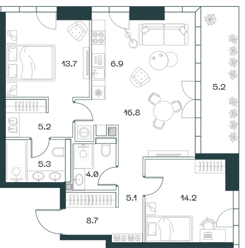 3-комнатная, 86 м² — 97 696 000 ₽