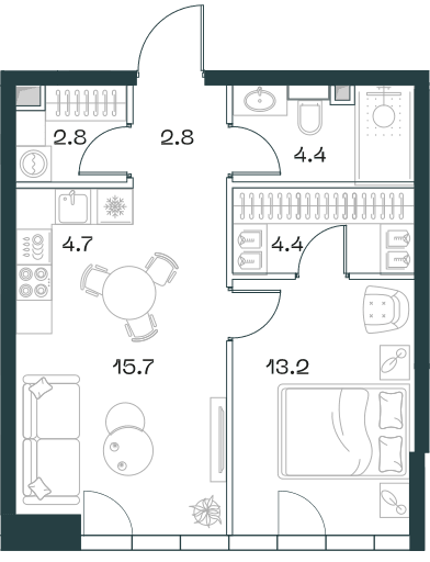 2-комнатная, 48 м² — 58 406 400 ₽