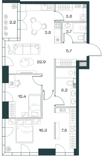 3-комнатная, 84,1 м² — 92 602 510 ₽
