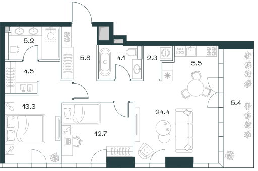3-комнатная, 83,2 м² — 93 491 840 ₽