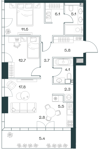 3-комнатная, 82,9 м² — 91 347 510 ₽