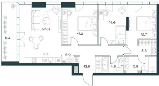 4-комнатная, 107,8 м² — 140 118 440 ₽