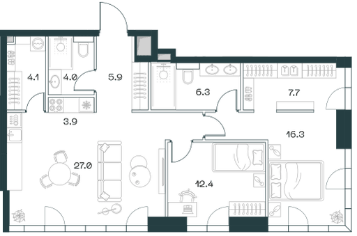 3-комнатная, 87,6 м² — 98 409 840 ₽