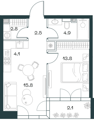 2-комнатная, 46 м² — 57 845 000 ₽