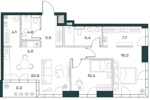 3-комнатная, 85,7 м² — 99 797 650 ₽