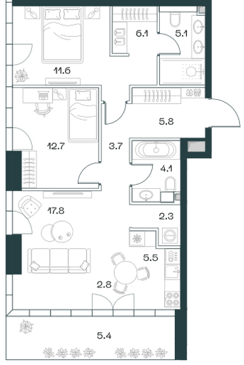 3-комнатная, 82,9 м² — 112 860 060 ₽