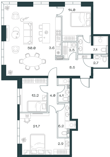 4-комнатная, 141,6 м² — 162 599 280 ₽