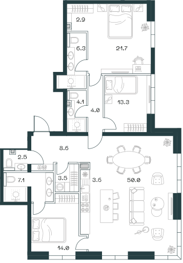 4-комнатная, 141,8 м² — 162 956 560 ₽