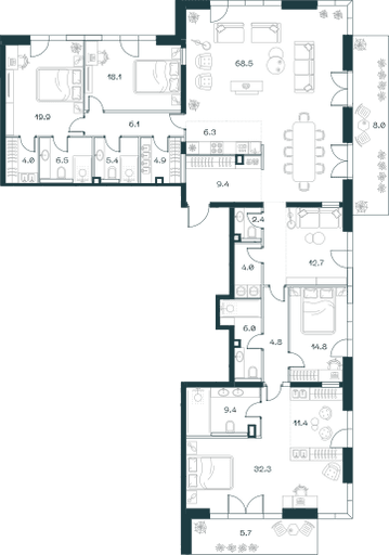 4-комнатная, 269,1 м² — 457 470 000 ₽