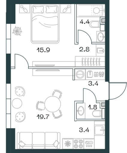 2-комнатная, 51,9 м² — 52 216 590 ₽
