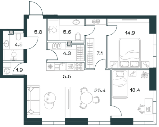 3-комнатная, 88,3 м² — 84 185 220 ₽
