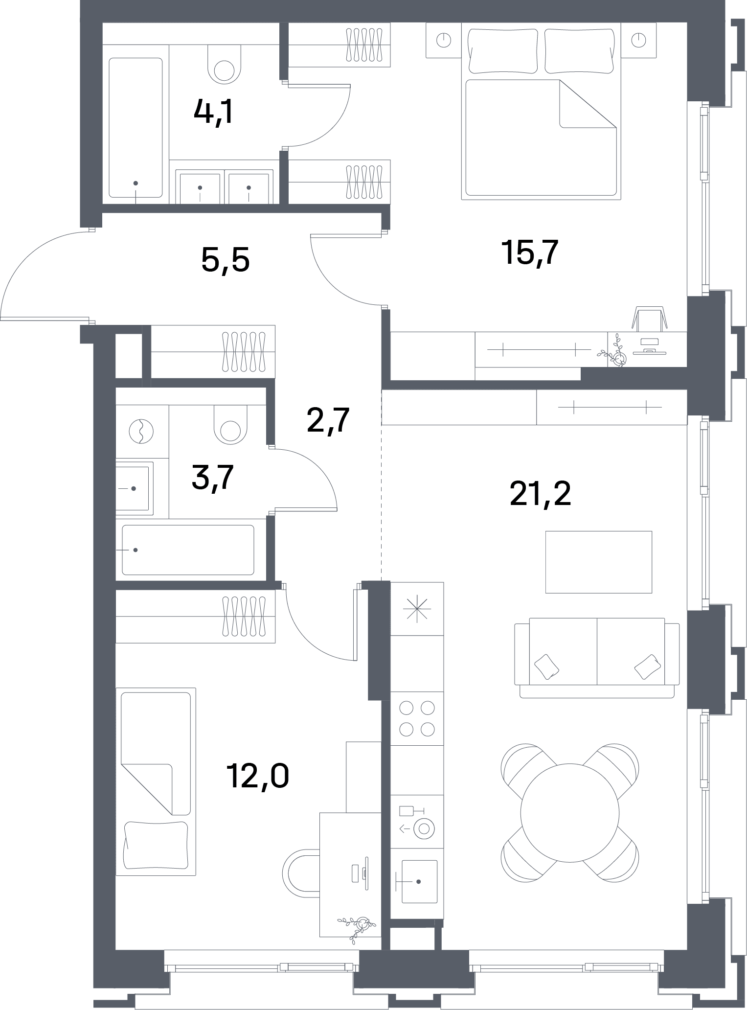 2-комнатная, 64,8 м² — 48 515 760 ₽