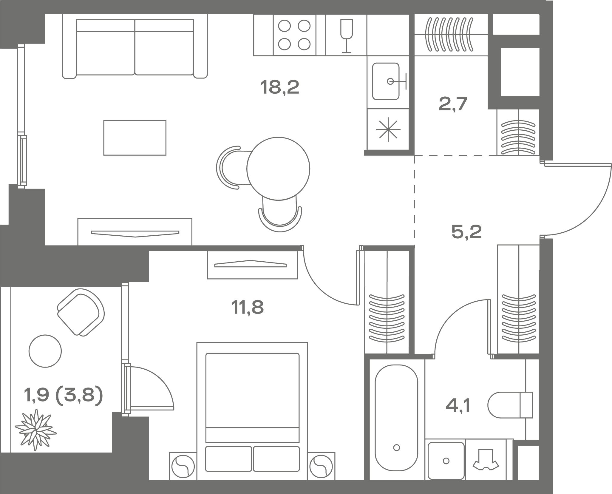 1-комнатная, 43,9 м² — 35 093 660 ₽