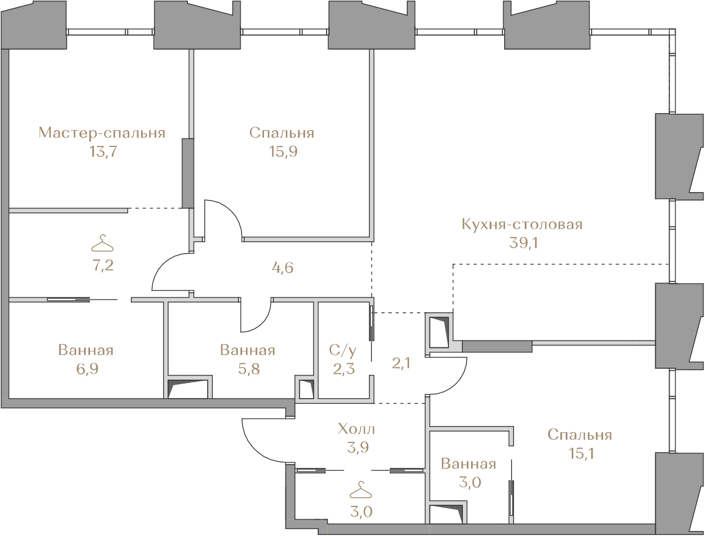 3-комнатная, 122,6 м² — 193 935 000 ₽