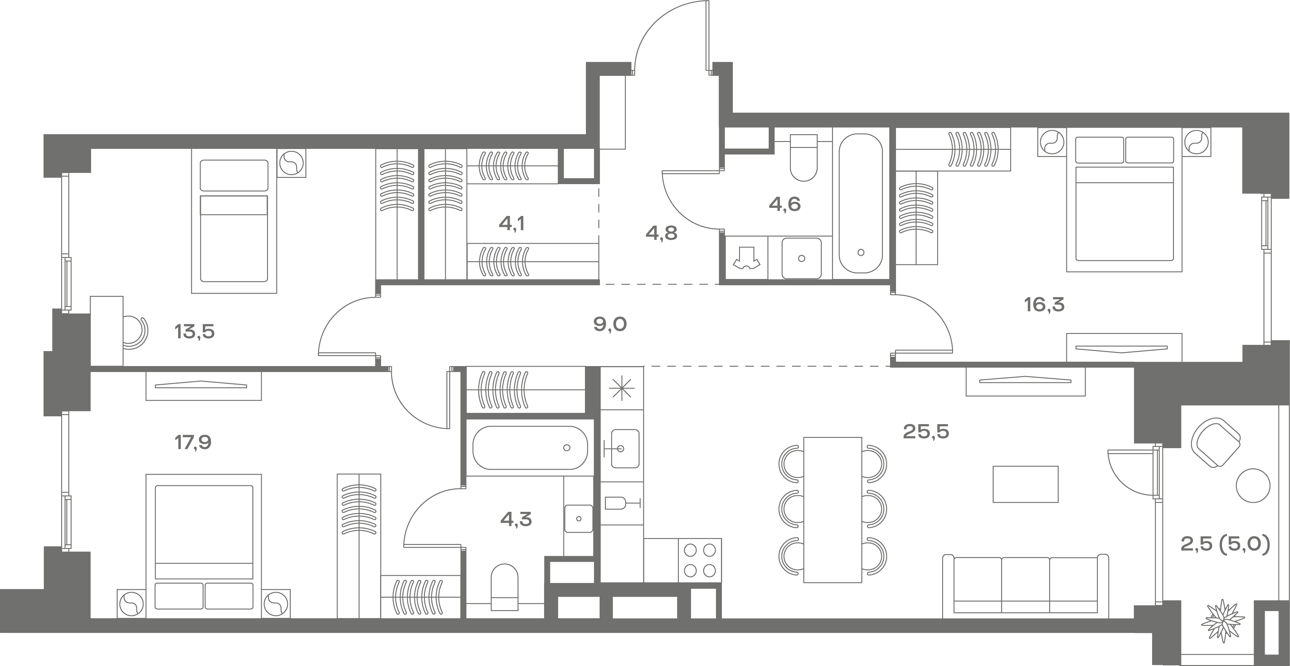 3-комнатная, 102,5 м² — 70 530 250 ₽
