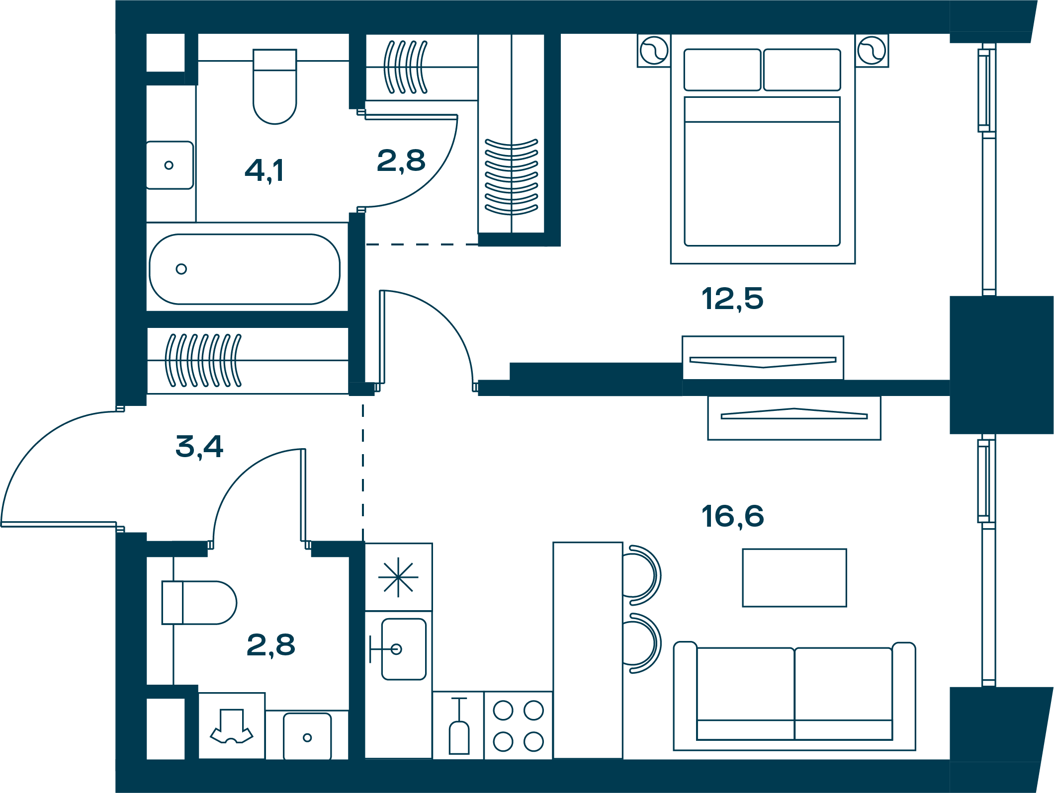 1-комнатная, 43,4 м² — 37 423 820 ₽