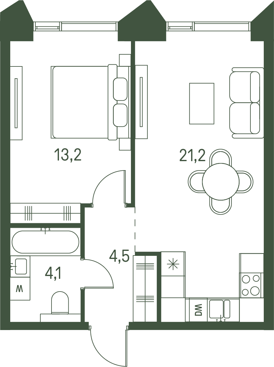 1-комнатная, 43 м² — 34 000 100 ₽