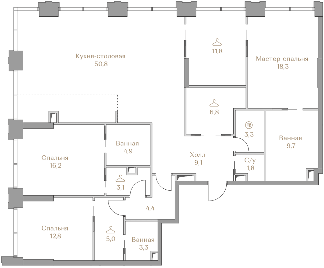 3-комнатная, 161,3 м² — 334 975 000 ₽