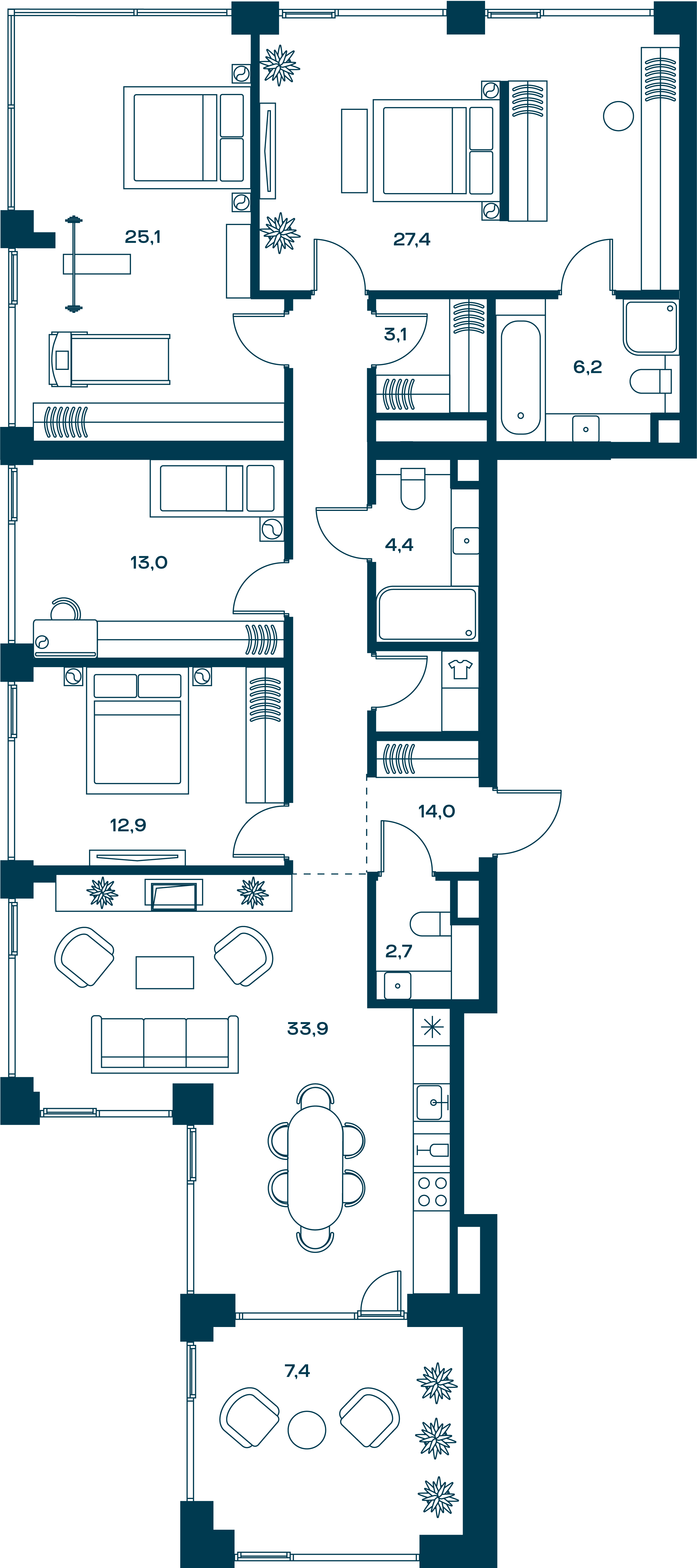 4-комнатная, 159,4 м² — 132 158 540 ₽