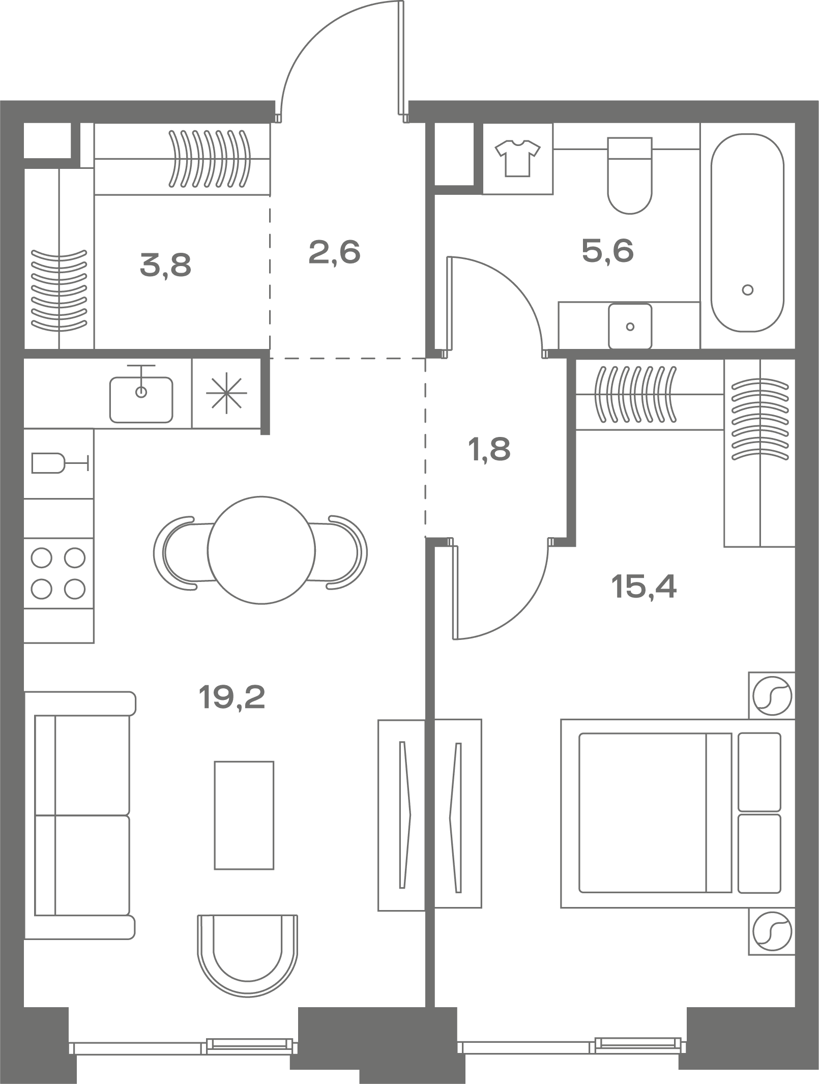 1-комнатная, 48,4 м² — 33 391 160 ₽