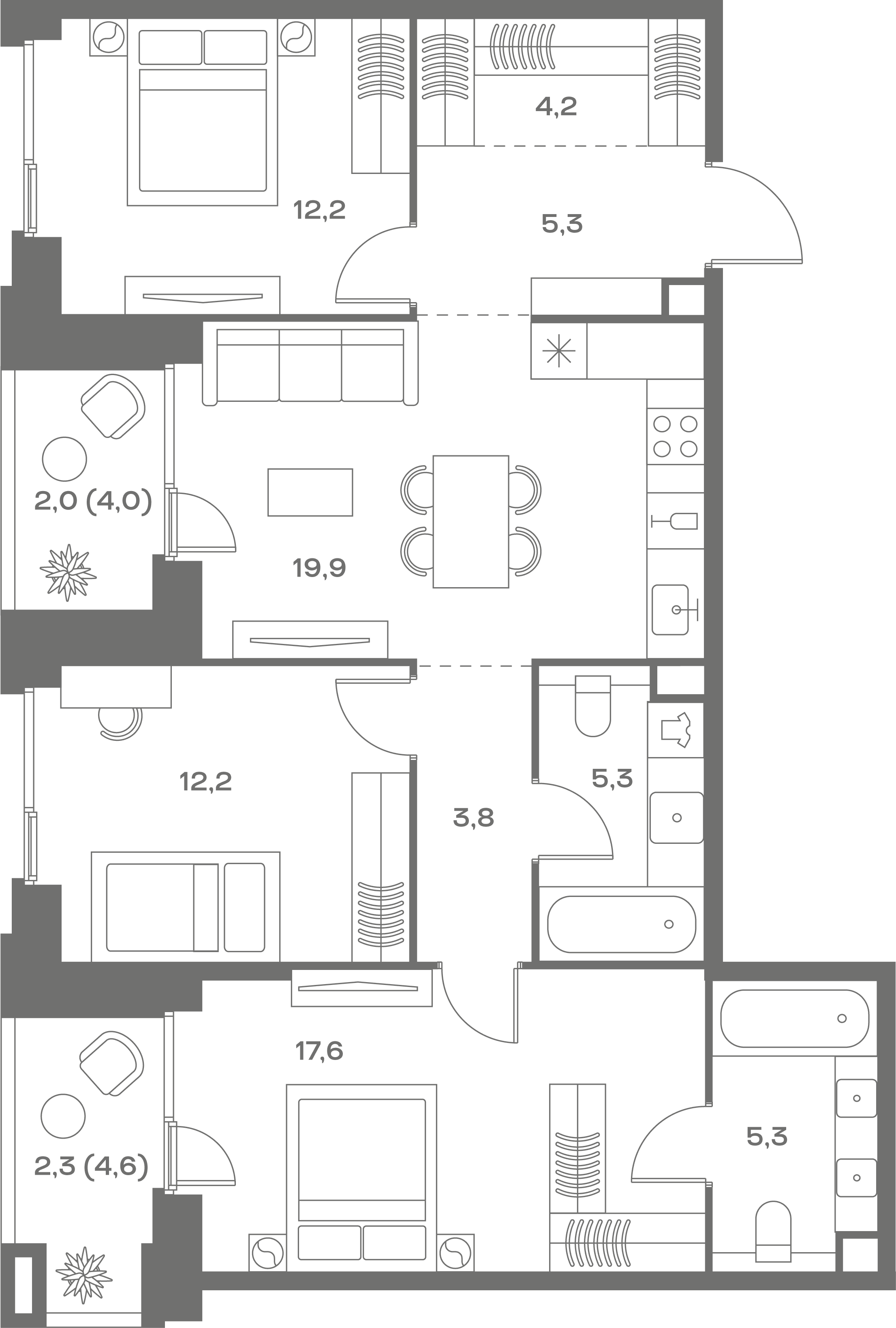 3-комнатная, 90,1 м² — 60 285 910 ₽