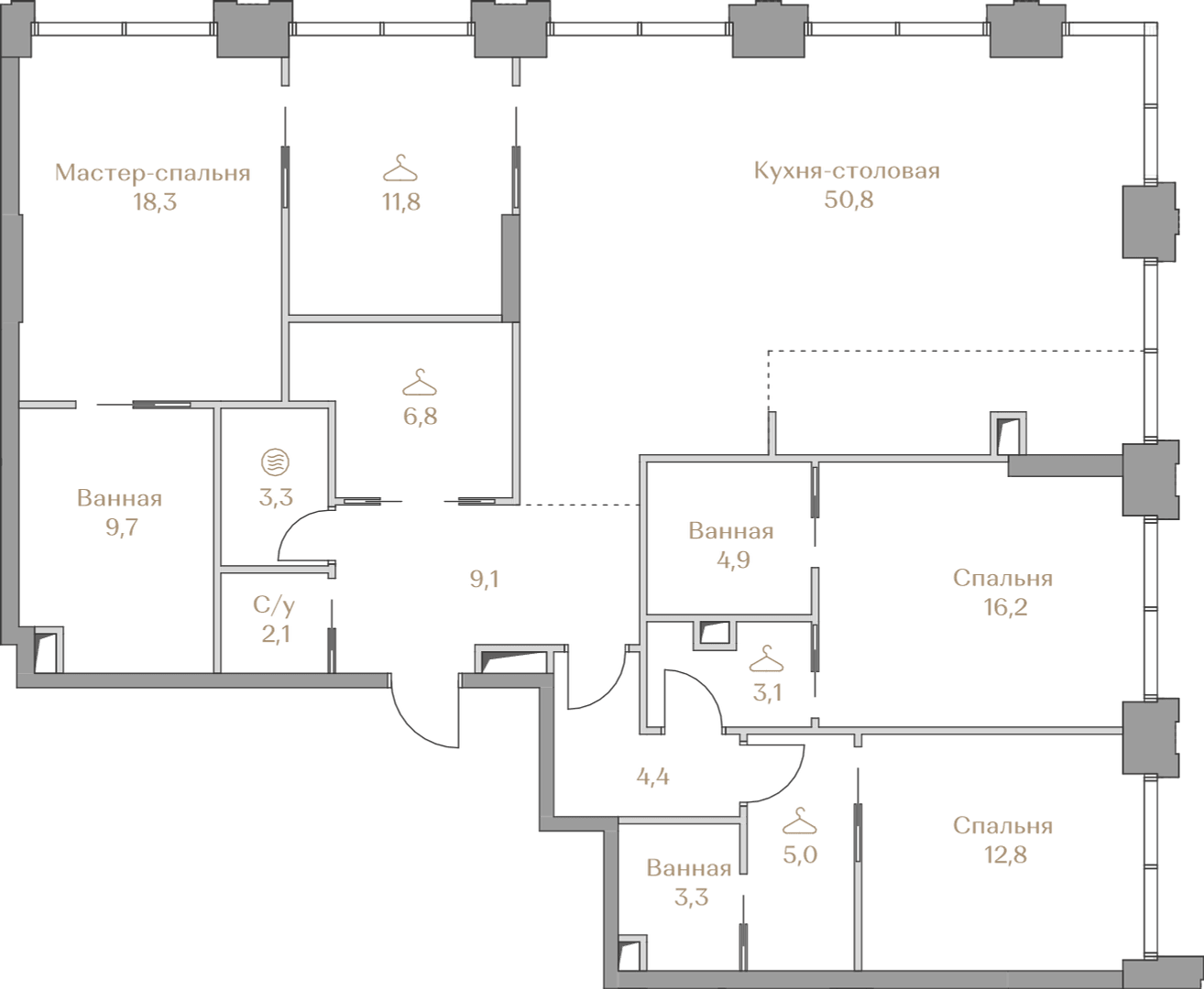 3-комнатная, 161,6 м² — 307 384 000 ₽