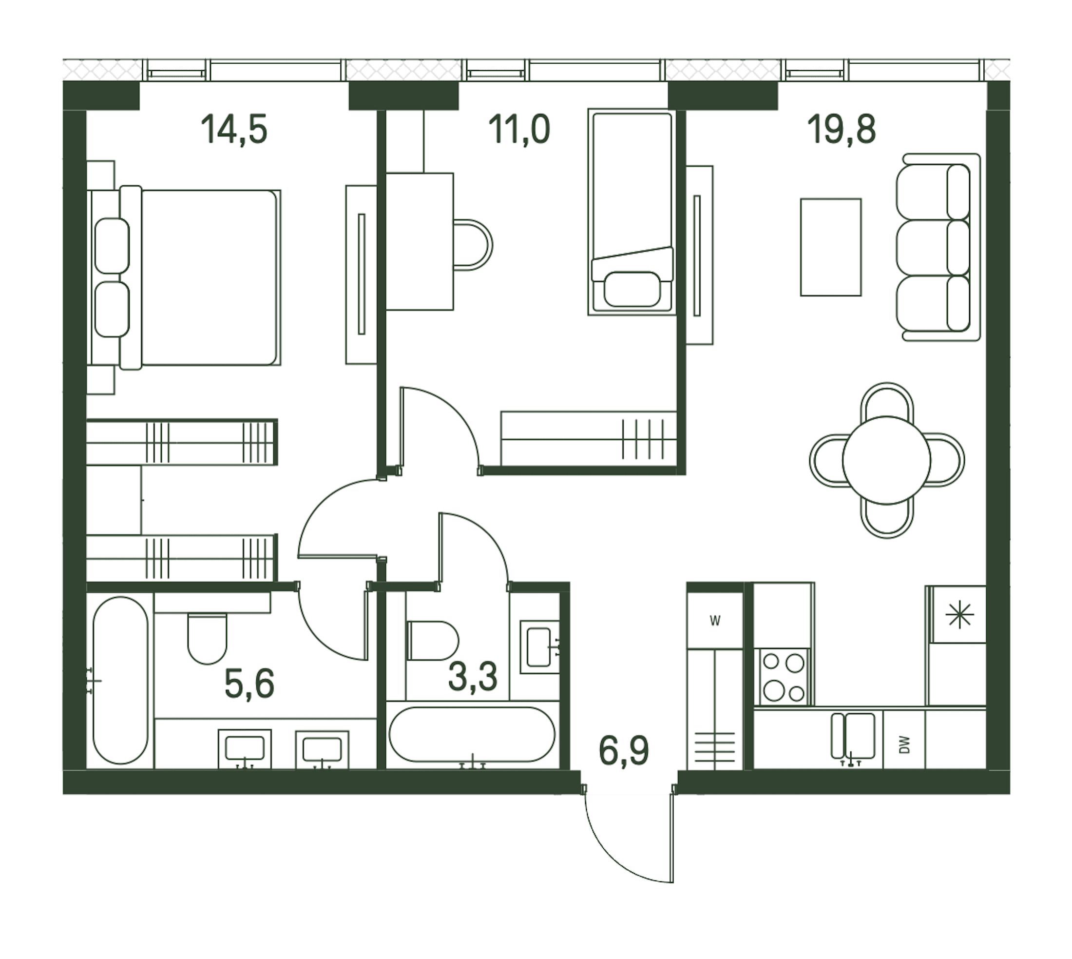 2-комнатная, 61,1 м² — 46 790 380 ₽