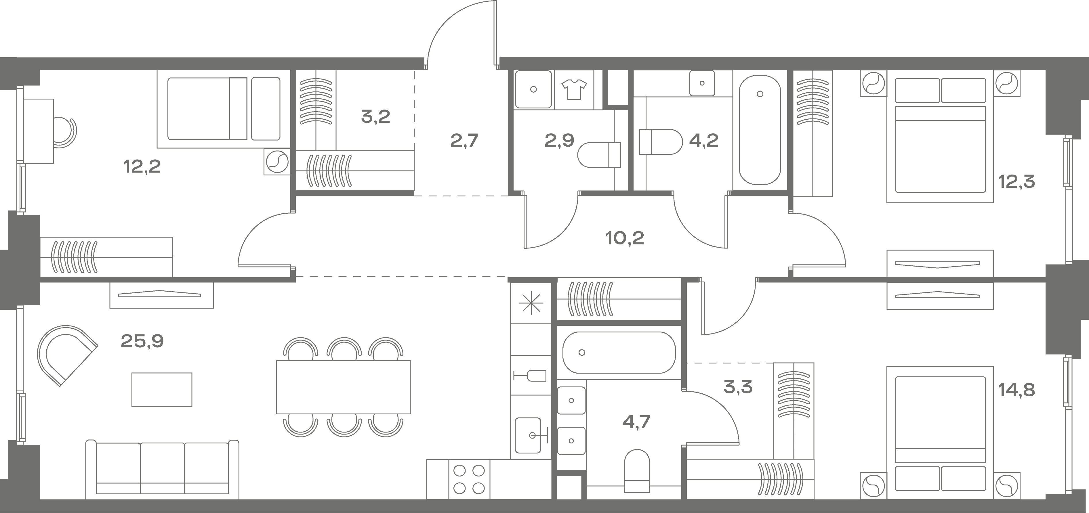 3-комнатная, 96,4 м² — 58 649 760 ₽